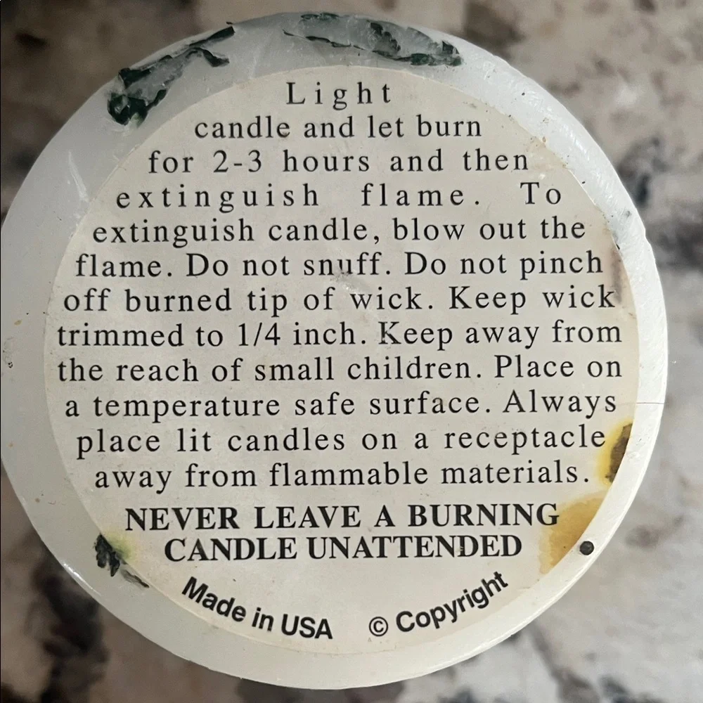 Decorative White Candle with Moose and greenery embedded & Green Leaf Holder.